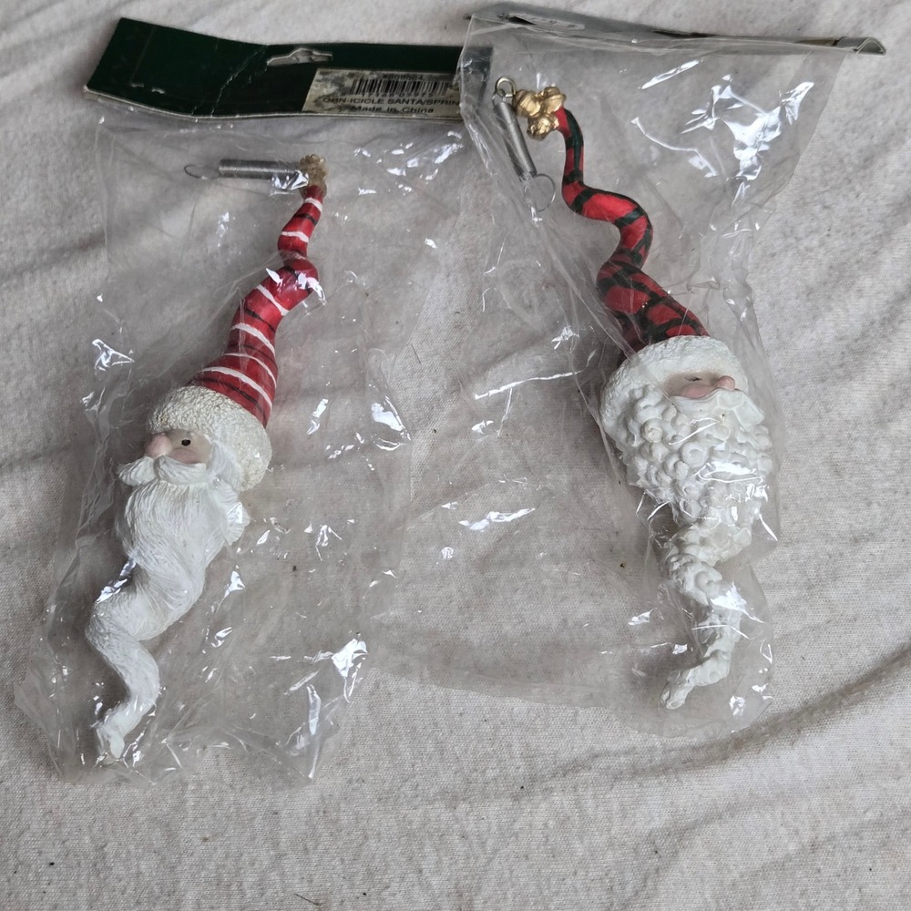 Potpourri Press Icicle Santa Ornaments OS Red new Vintage 2pc Set